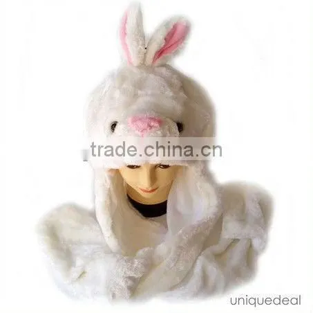 Fashion long mittens scarf set plush winter animal hats for adults