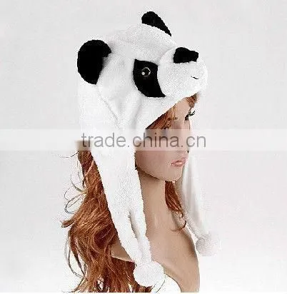 Fashion plush adult animal winter hats with long mittens