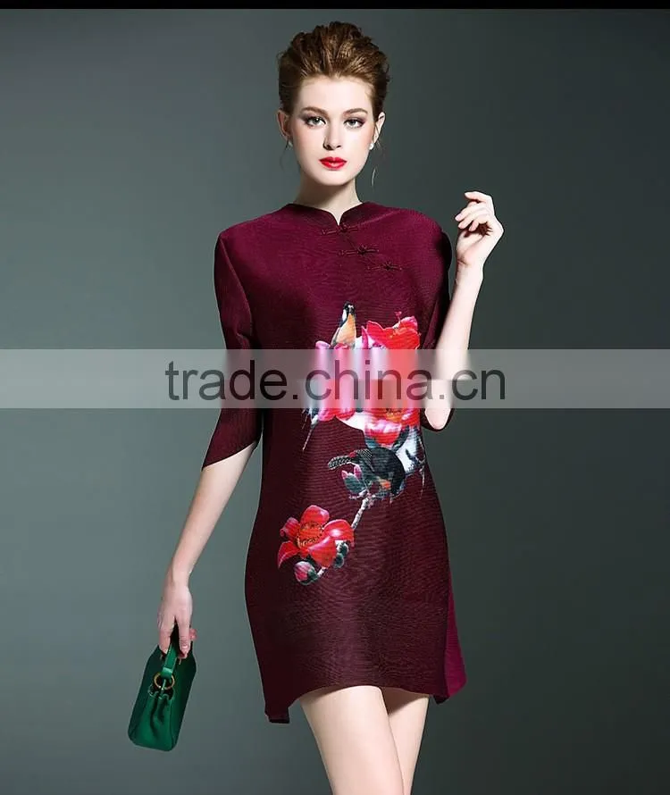 Fashion woman pleat mandarin collar Chinese dresses