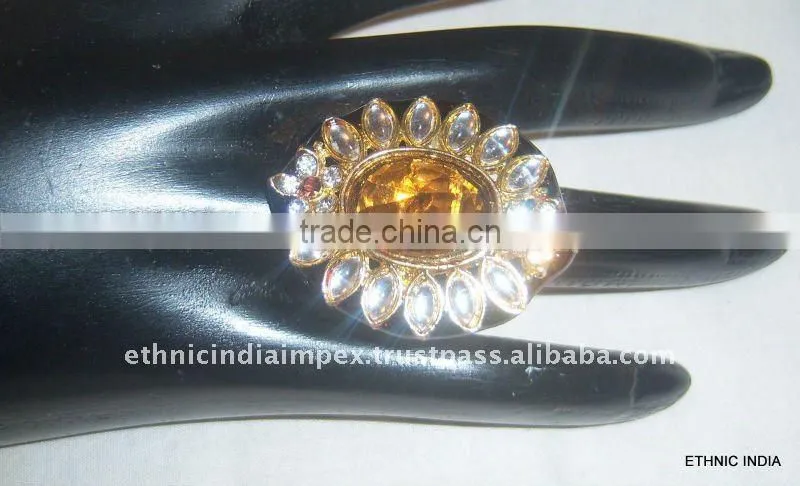 BROWN WHITE Gold TONE KUNDAN CZ COCKTAIL FASHION FINGER Ring R048C