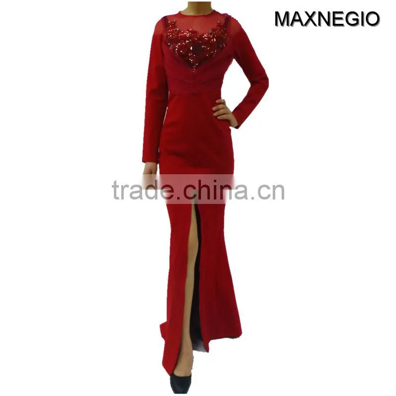 Wholesale black long sleeve heavy beaded evening dresses