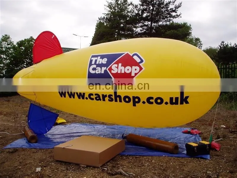 Yellow rc blimp, commercial helium airship, outdoor inflatable zeppelin