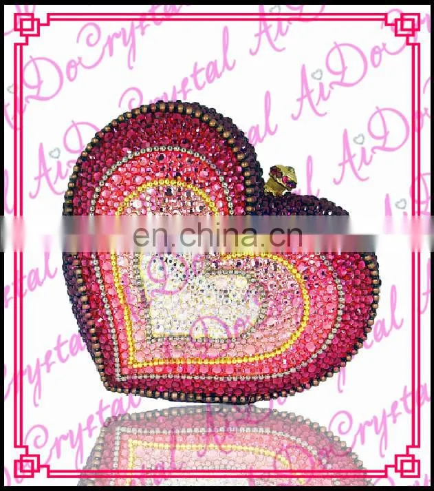 Aidocrystal new designer bling handmade colorful crystal heart shape ladies clutch handbags