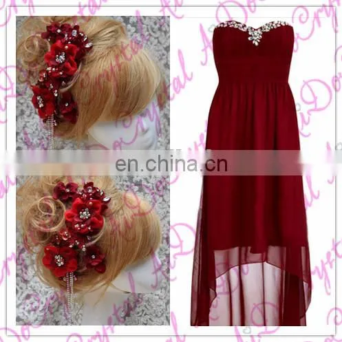 Aidocrystal red gradient gem combs the bride lace flannelette handmade hair accessories