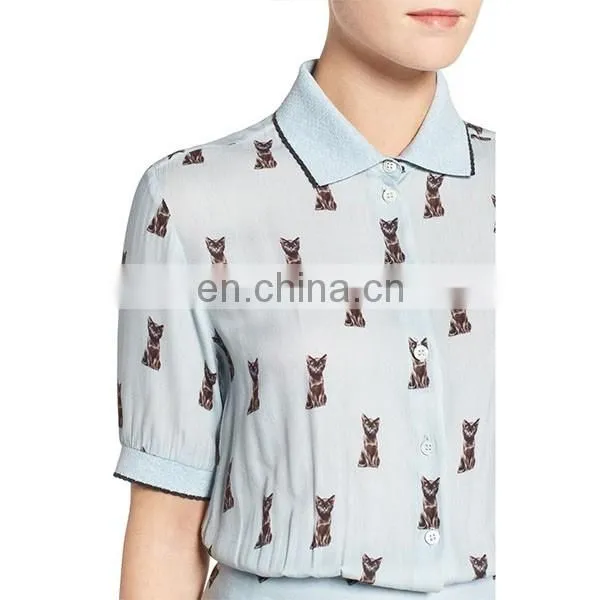 Hot sell women wear short sleeve printed design shirtdress fashion dresses for women