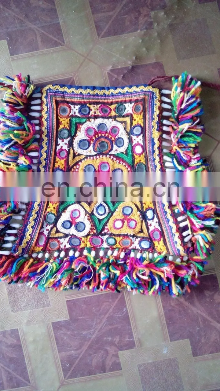 Colourful Indian vintage banjara neck yoke with embroidery and mirror work patches