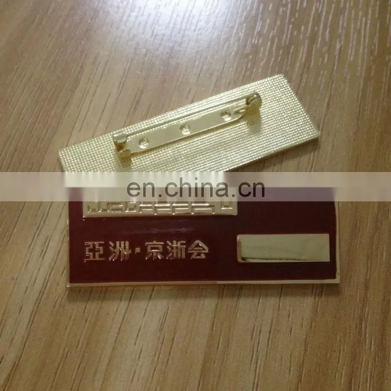 laser logo metal lapel pin name tag with safety pin