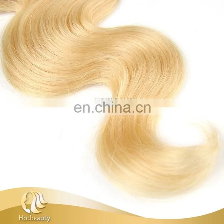 Hot sale natural blonde curly hair extensions, human hair body wave.