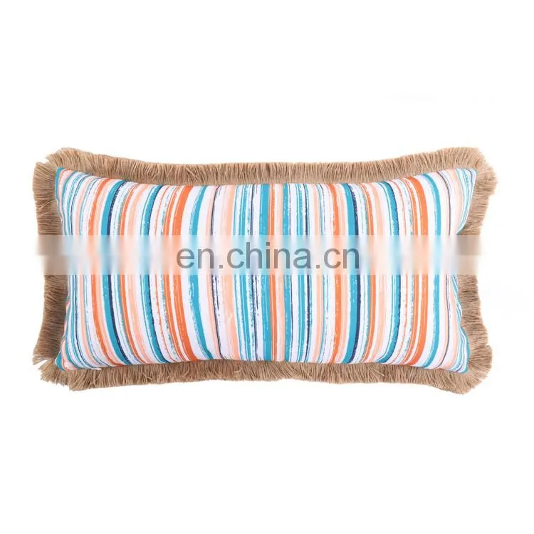 High quality Summer Holiday decorative Fruit pattern customized striped spun jute outdoor cushion pillow