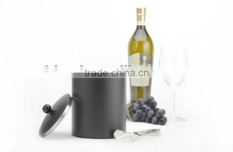 High Quality Stainless Steel And Leather Metal Ice Bucket With Tong&Lid KL-A224