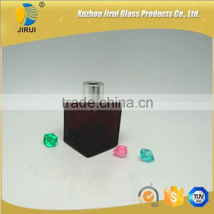 100ml red square glass reed diffuser bottle with silver cap