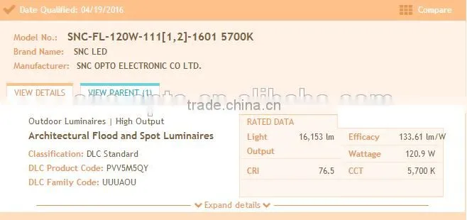Shenzhen SNC manufacturer factory price new high lumen UL DLC listed outdoor led flood light 120W
