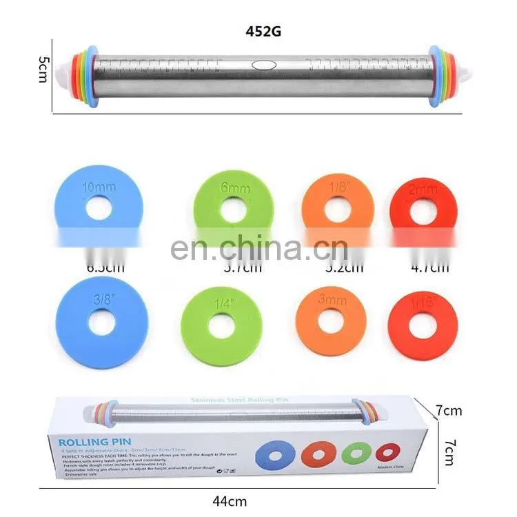 Amazon Top Seller 17 inch Large Kitchen Dough Roller Adjustable Stainless Steel Rolling Pins For Baking