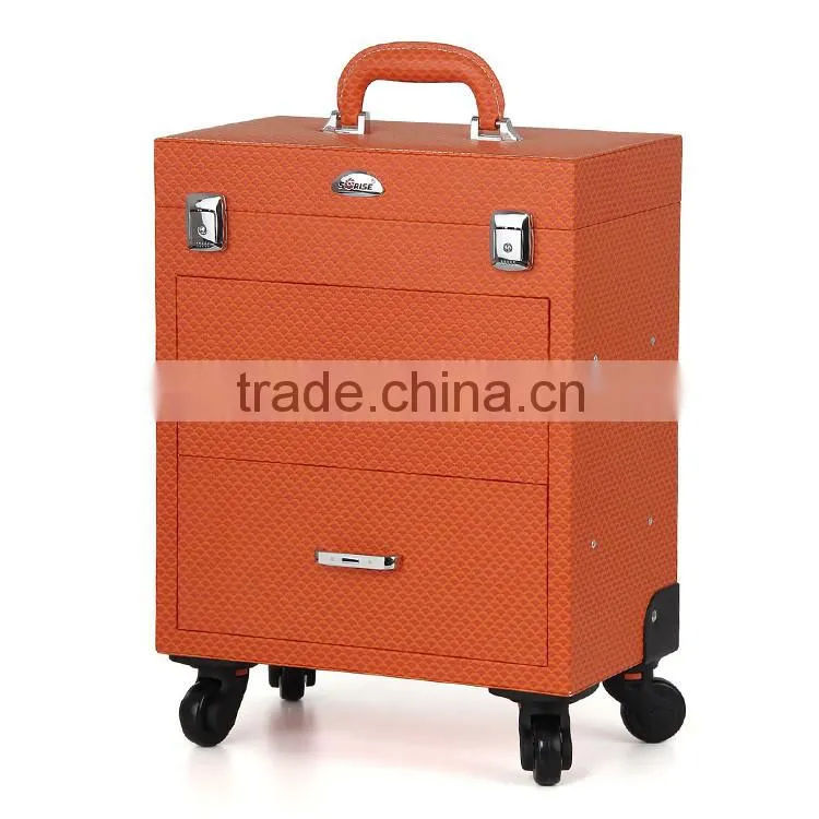 Hot sales orange hairdresser trolley makeup professional case for dresser