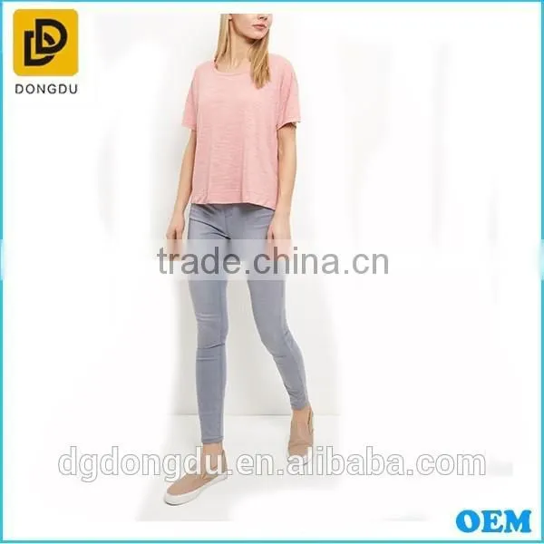 2016 New Fashion Made in China Comfortable Mid Pink Textured Slub T shirt