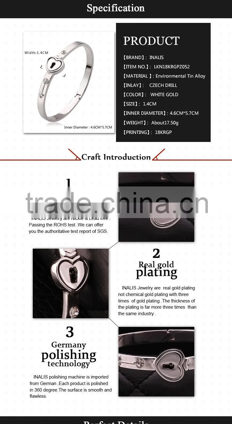 2014 Wholesale Tin Alloy White Gold Plated Ladies Gold Bangle