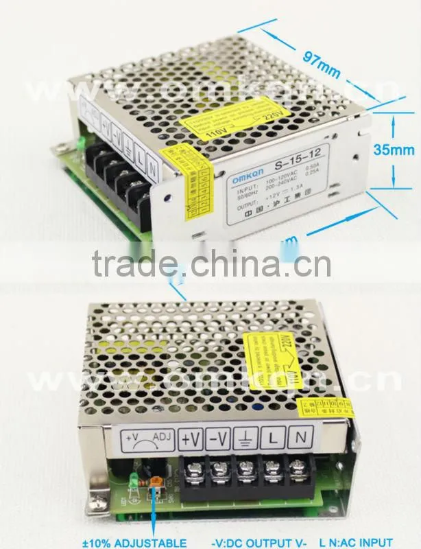 S-15-12 CE approved 12vdc single output switching power supply 110v to 12v dc converter