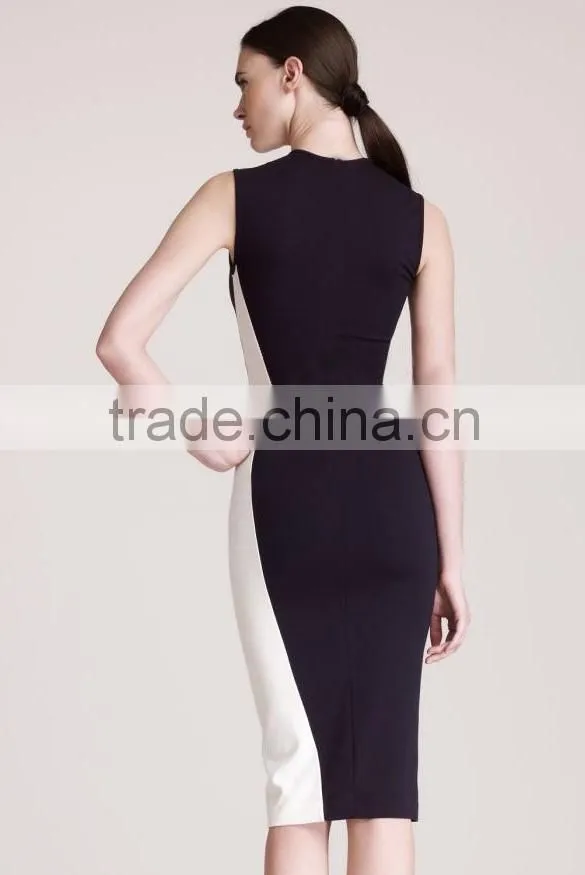 Women Geometry Design Sleeveless O-Neck Stretchy Evening Slim Dress