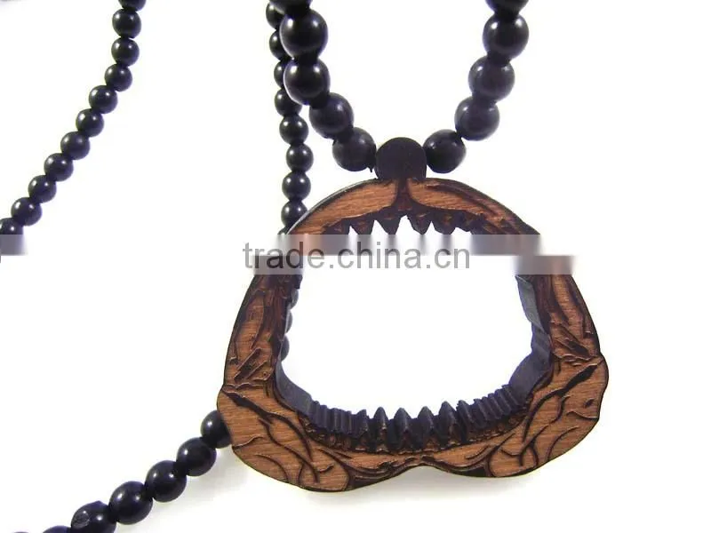 Hip Hop good big mouth Pendants Men's Fashion Wood Rosary Chain Beads Necklaces