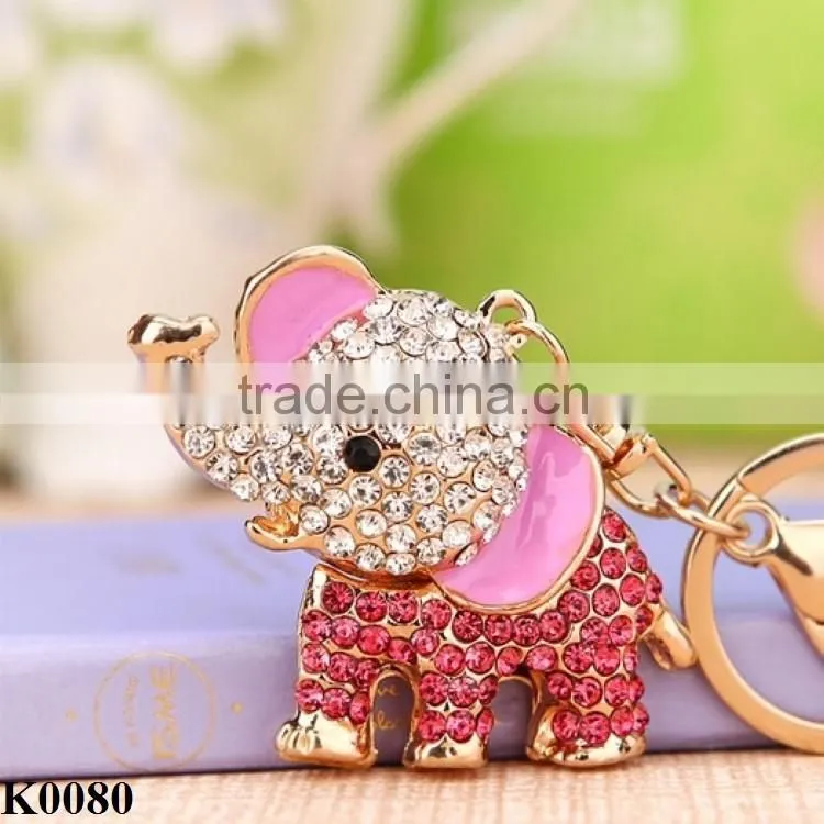 Unique Fashion Cute Crystal Elephant Keychain Rhinestone Animal Key Chains Ring Holder for Women Jewelry K0080
