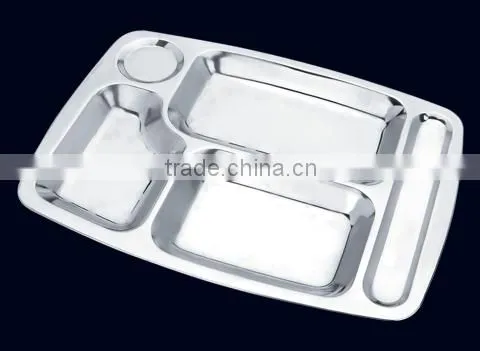 Wholesale Stainless steel 5 compartment dinner plate/mess tray