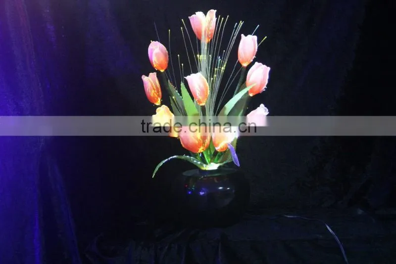 Wedding decor RGB color changing artificial fiber optical silk flower Tulip led light