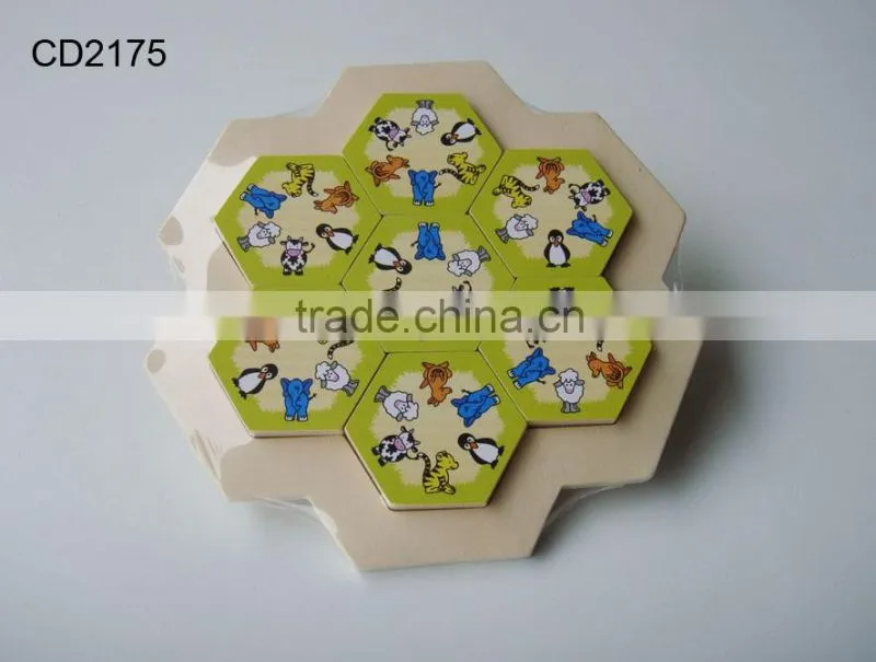 hot selling educational animals hexagon Wooden puzzle