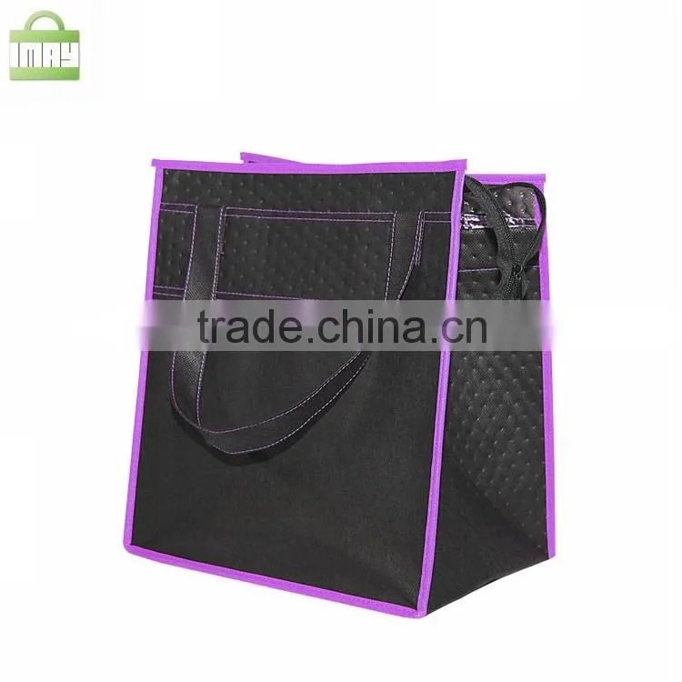 Compound Non woven tote cooler bag wine bag with zipper
