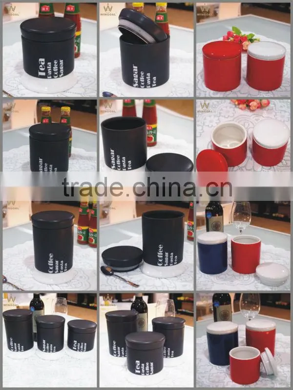 3 size porcelain canister wood lid