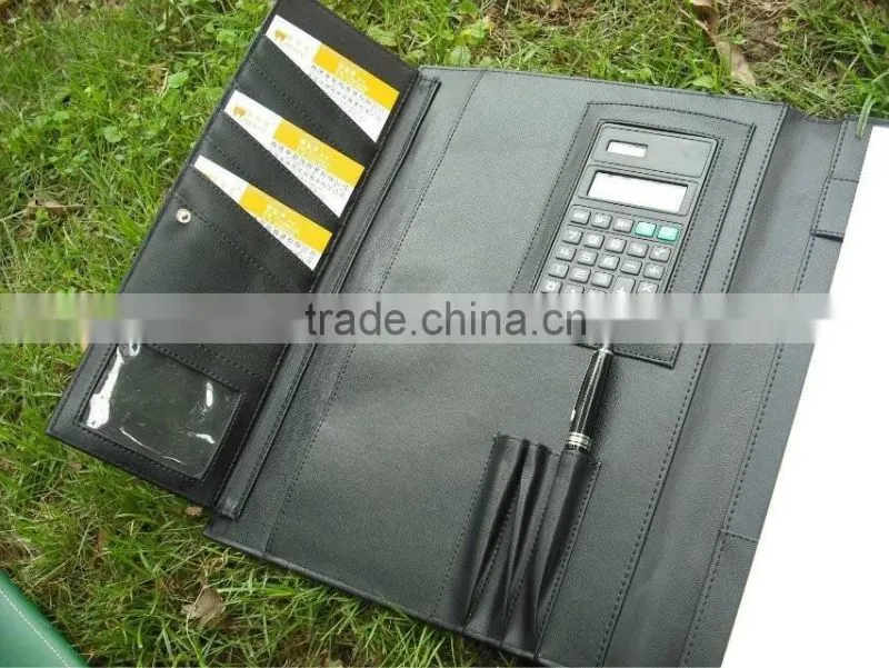 New Designated Leather Conference Folder with Card Holder, Pen Loop