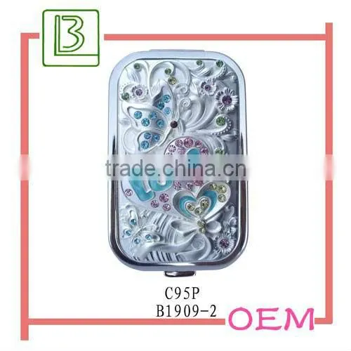 Metal Round Crystal Portable Make-up Mirror