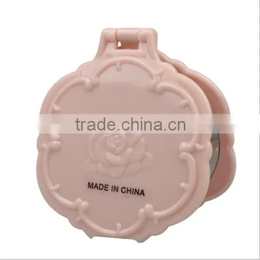Factory directly pink flower shape plastic folding pocket mirror