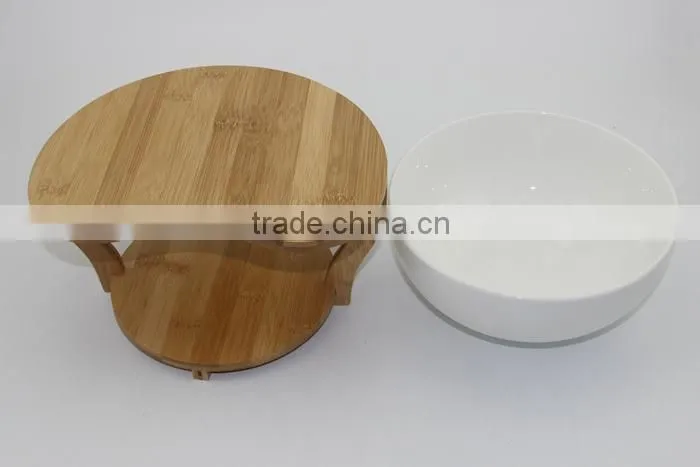 2015 HOT selling food safe ceramic tableware with unique bamboo tray