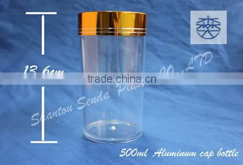 PS clean acrylic bottle with golden cap,high quality acrylic bottle for sales,wholesales Aluminum screw cap empty PS pill bottle