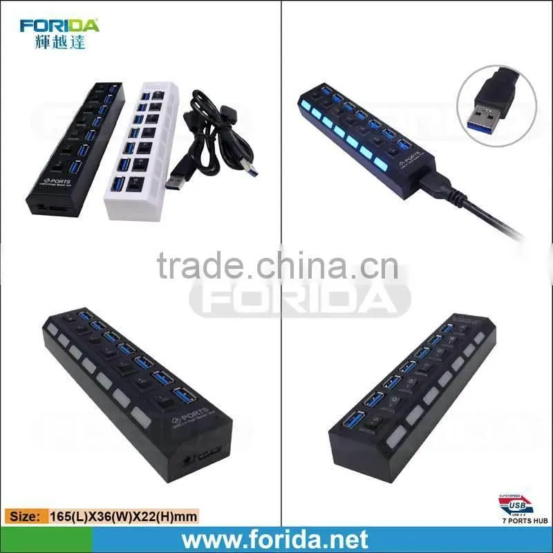 Newest Multi High Speed 7 Port Usb 3.0 Hub Support 5 Gb/s Single on/off Compatible with USB3.0/USB2.0/1.1