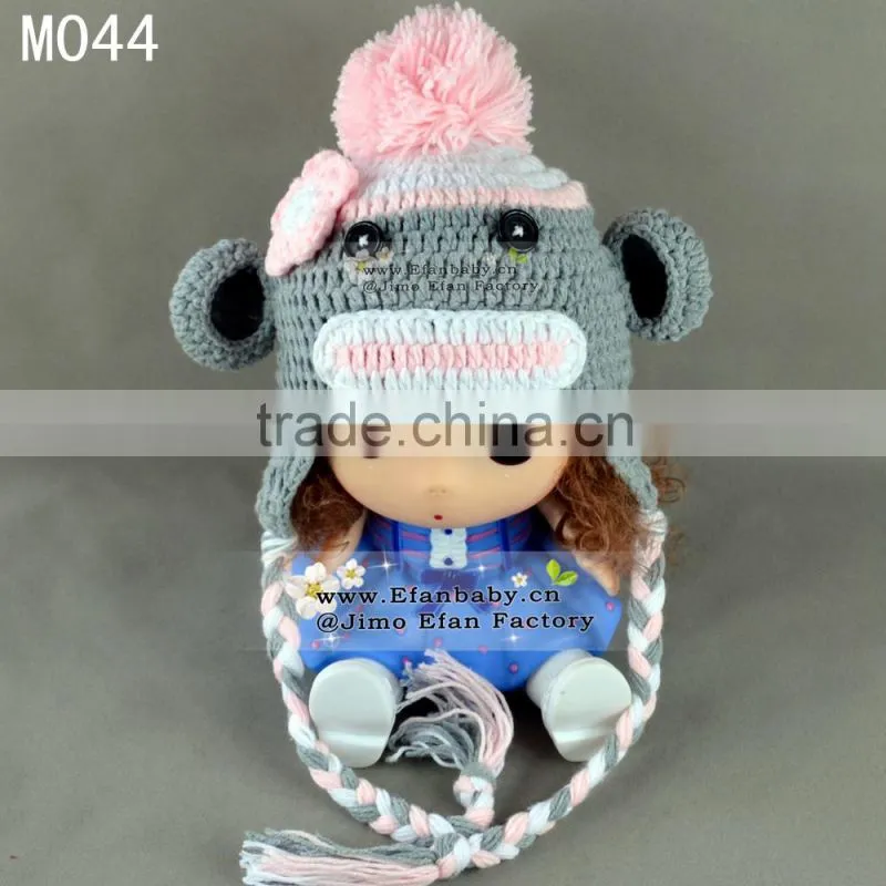 fashion earflap animated crochet kids winter hats with braid