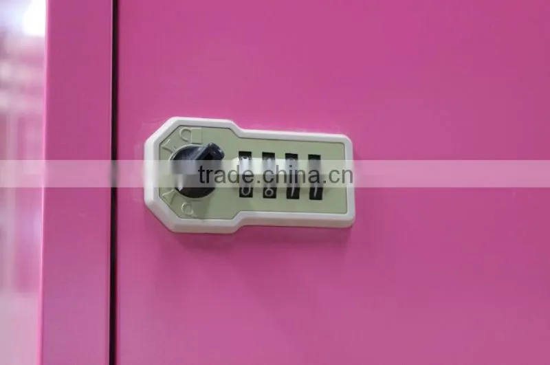 Number lock 3 tier pink metal locker cabinet