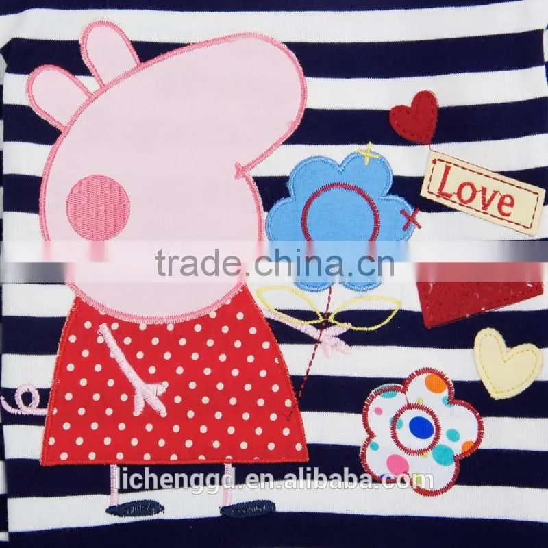 (F4289) Nova t shirts striped girl clothes 2-6Y Fashion fancy clothes animal applique manufacturer t-shirts children t shirt