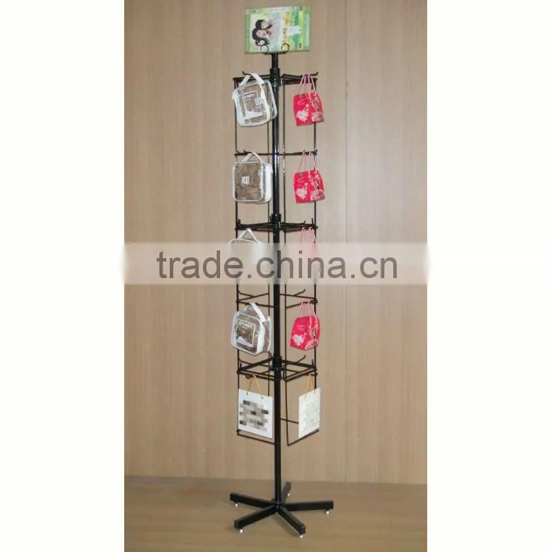 4 sided metal floor revolving display fixture with small space occupying