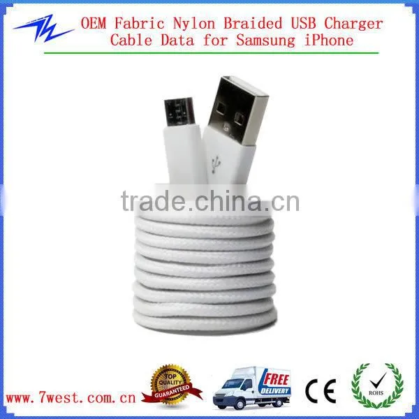 Hot Selling Braided USB Charing Cable Custom USB Cable for Smart phone-Pure White