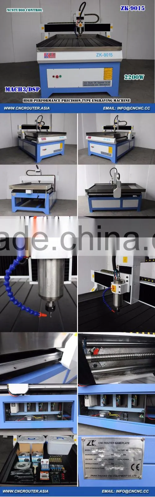 2200W High Precision CNC Router Engraving Machine For Metal Stone Hard Materials 900*1500mm With NCStudio Control Water Tank