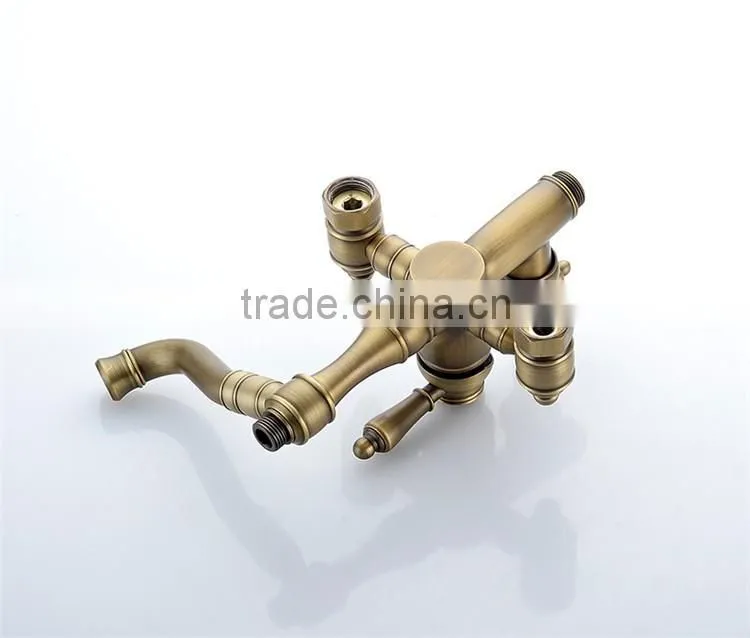 Popular antique style bathroom gold colored brass rainfall shower set antique bronze surface mounted bath shower set