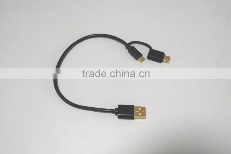 USB Type C Cable 2 in 1 Micro USB with Type C Adapter Convertor Reversible Charging&Sync Cable (3Ft, Black)
