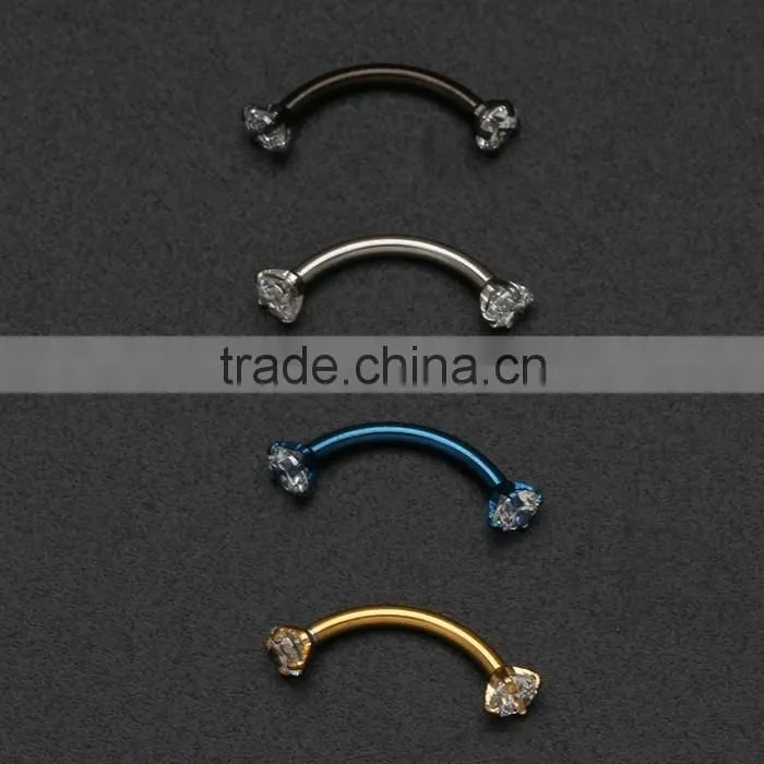 Surgical Steel CZ Paved Prong Setting Custom Barbell Curved Eyebrow Piercing
