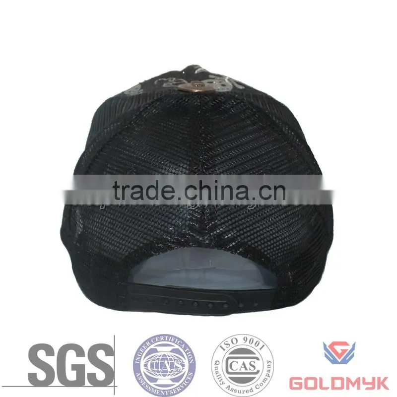Skull Mesh Cap with silver thread embroidery ,Skull Trucker Hat and Cap
