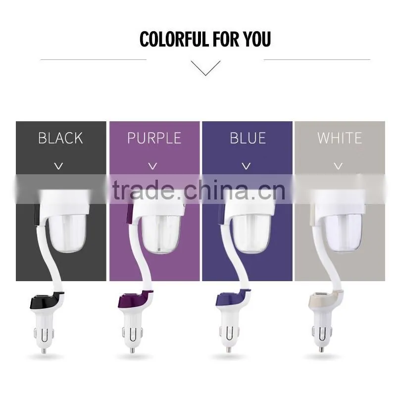 Mini 12V Car Steam Humidifier Air Purfier Aroma Diffuser Essential Oil Diffuser Aromatherapy Mist Maker Fogger with 2 USB Port