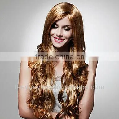 Capless Extra Long High-end Synthetic Golden Brown Curly Hair Wig