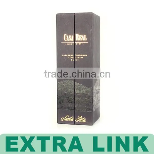 Newest style wine bottle package MDF wood material satin insert champagne glass gift box