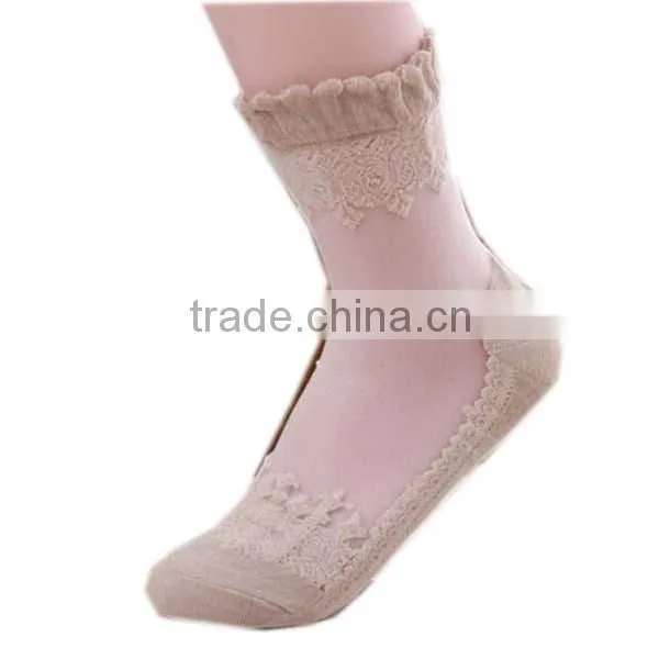 Customized New Thin Transparent Beautiful Lace Boot Socks , Fancy Lace Socks , Bulk Wholesale Socks