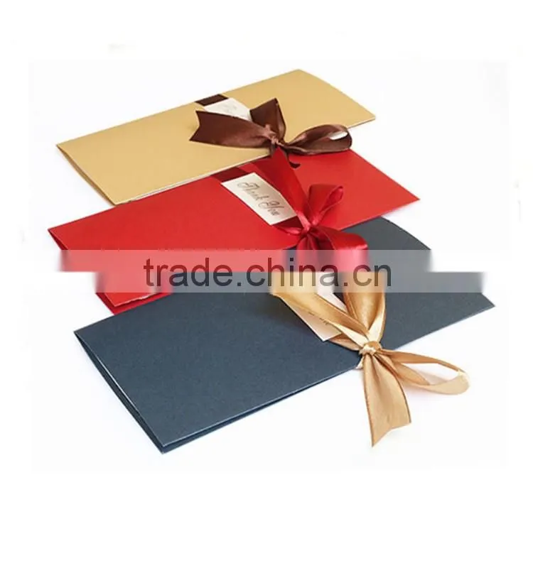 Folding Handmade Gift Card Wedding Invitation Card With Ribbon